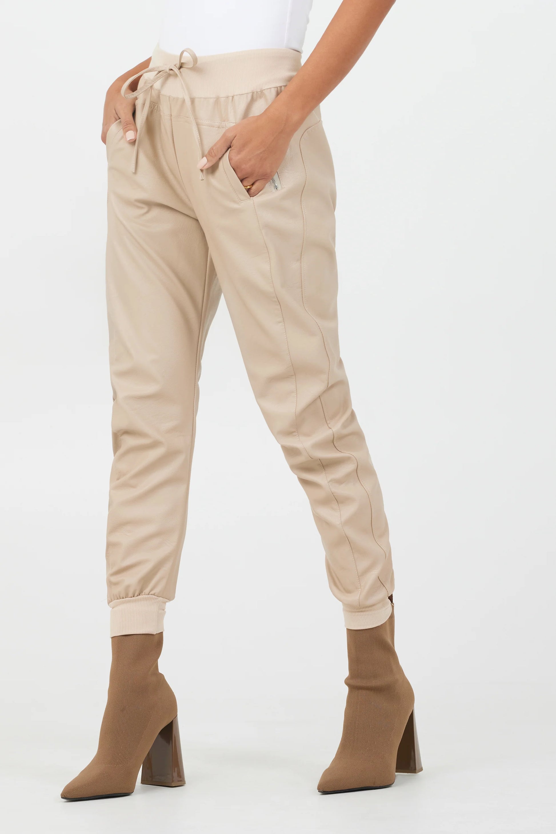 Suzy D Faux Leather Ultimate Joggers | Beige