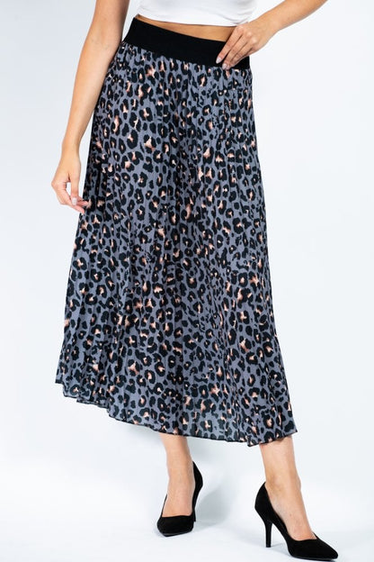 Leopard Pleated Skirt | Grey