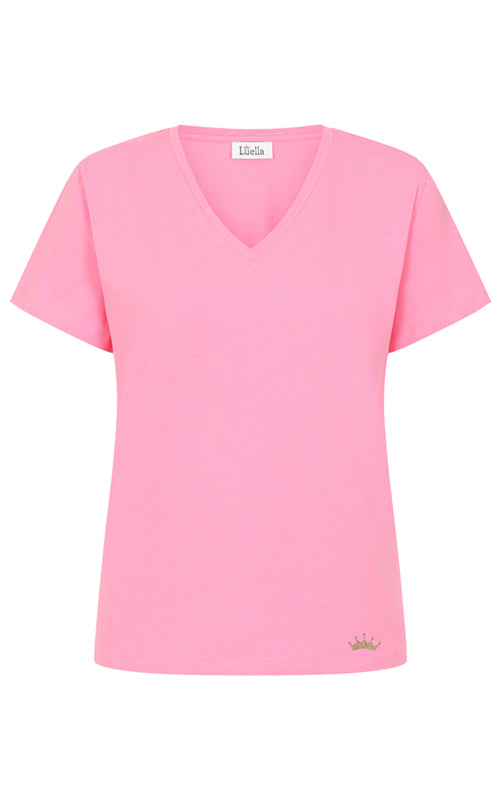 Luella Pink Cotton V-Neck T-Shirt 