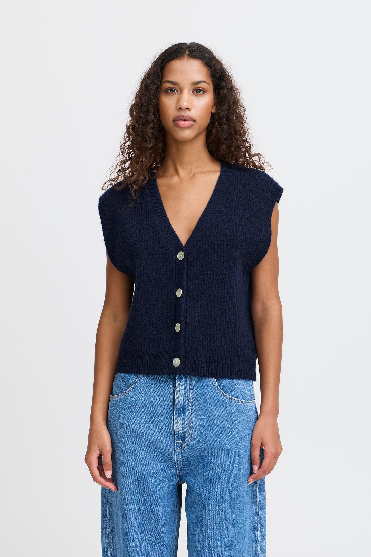 Ichi Ihpovoke Knitted Waistcoat | Medieval Blue