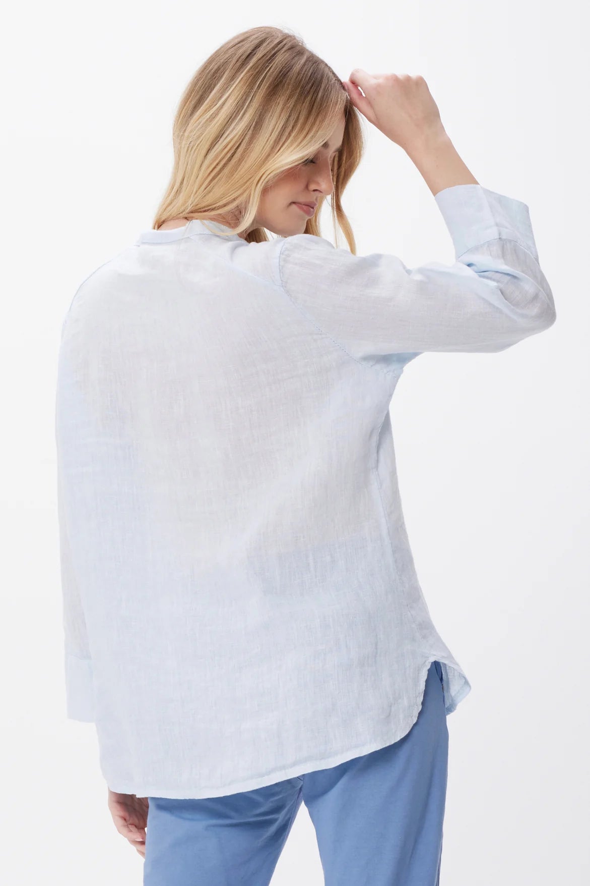 Madison V-Neck Linen Shirt | Cloud Blue
