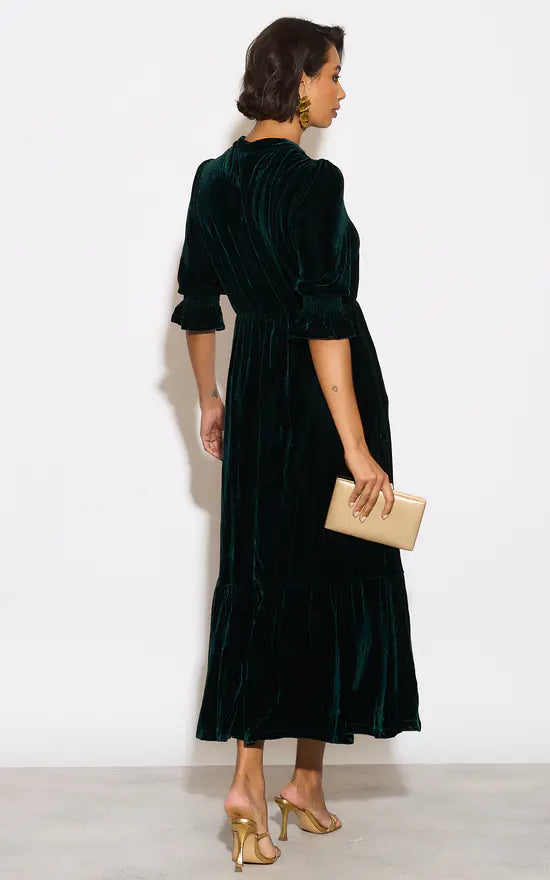 Pandora V-Neck Velvet Dress | Green