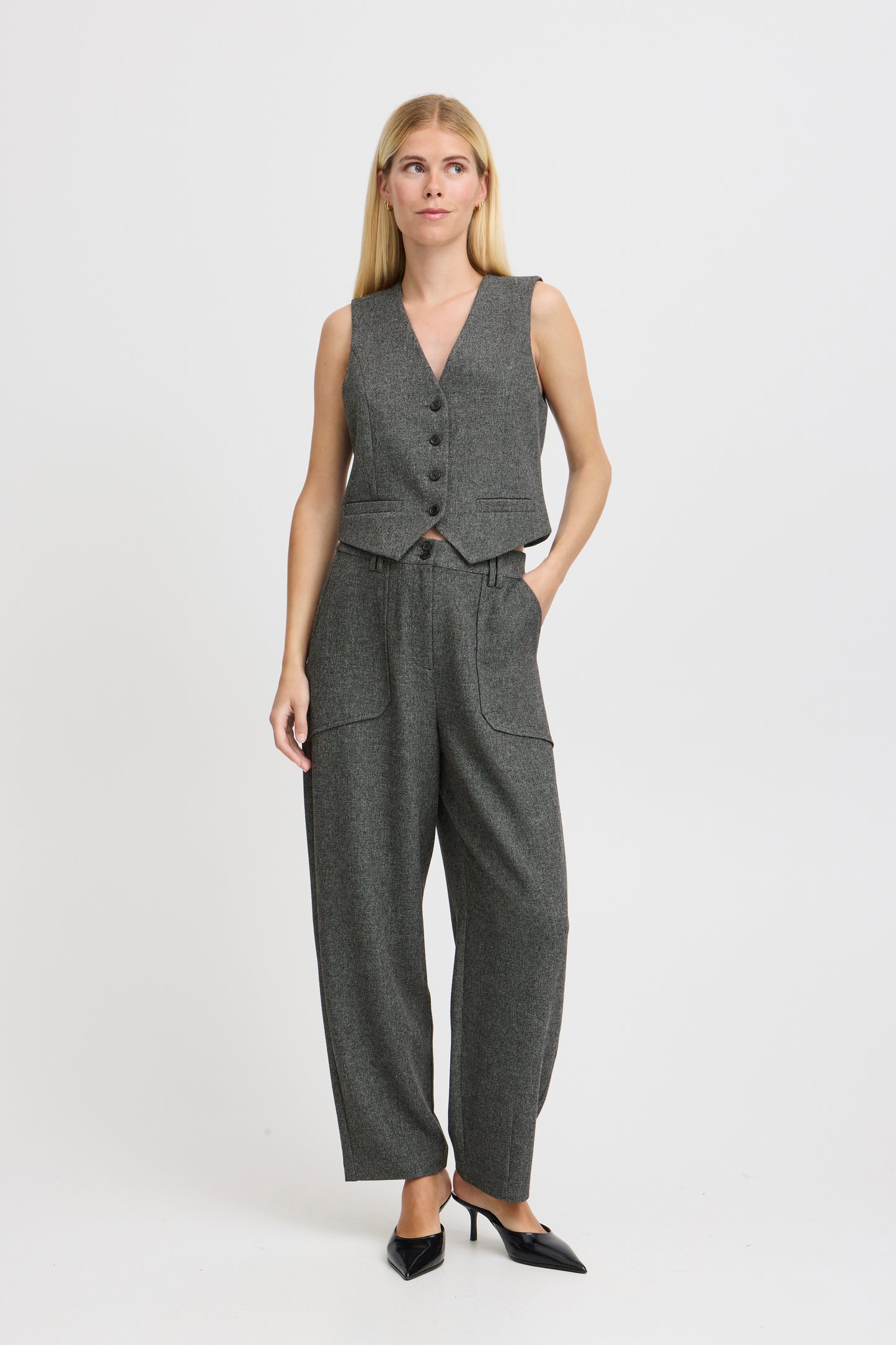 B Young ByEtona Waistcoat | Mid Grey Melange