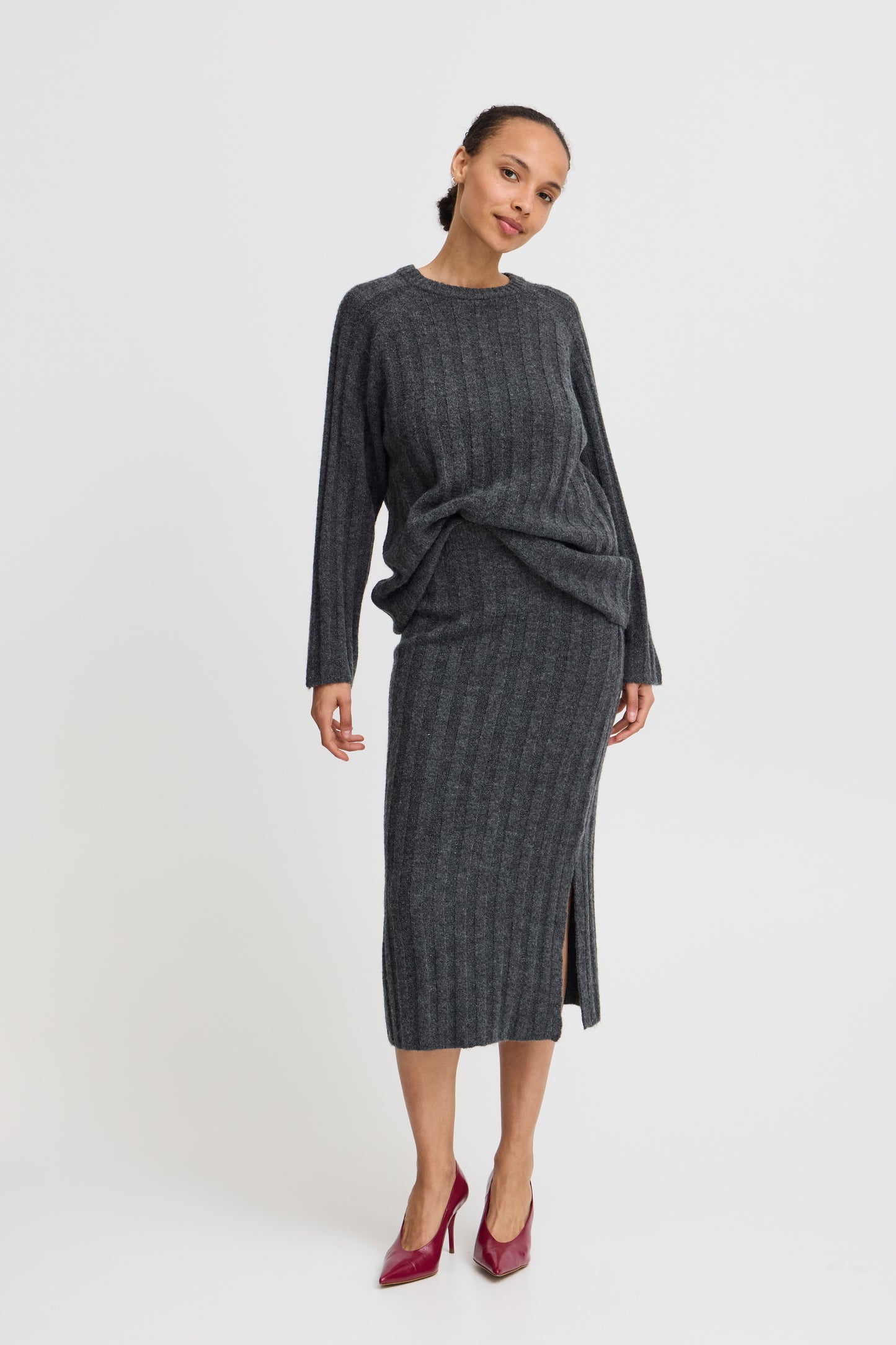 B Young Marianne Slim Skirt | Dark Grey Melange