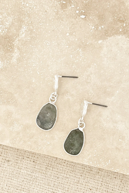 Envy Silver and Grey Semi Precious Stone Pendant Drop Earrings