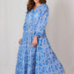 Luella Nikkita Long Sleeve Cotton Dress in Blue and White Pattern Print