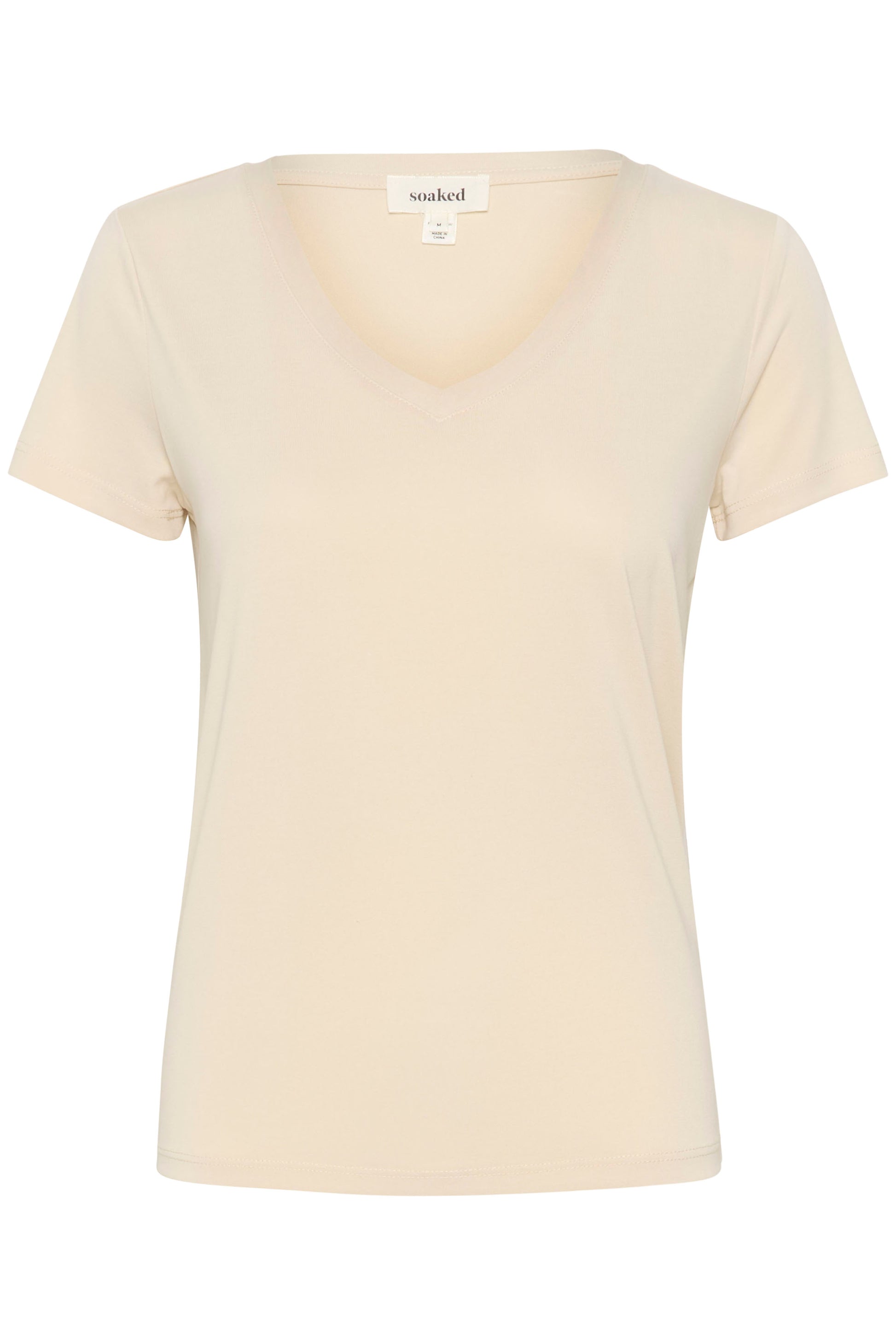 Soaked in Luxury Columbine V-Neck T-Shirt in Oatmeal