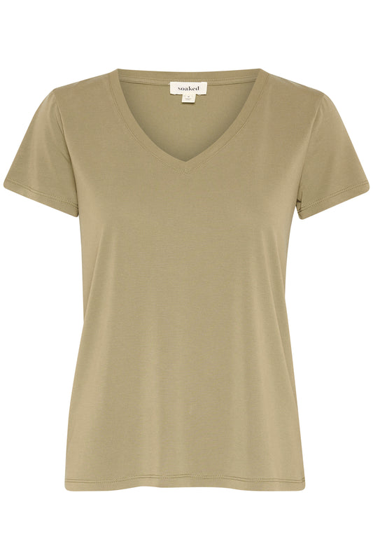 Soaked in Luxury Columbine V-Neck T-Shirt | Covert Green