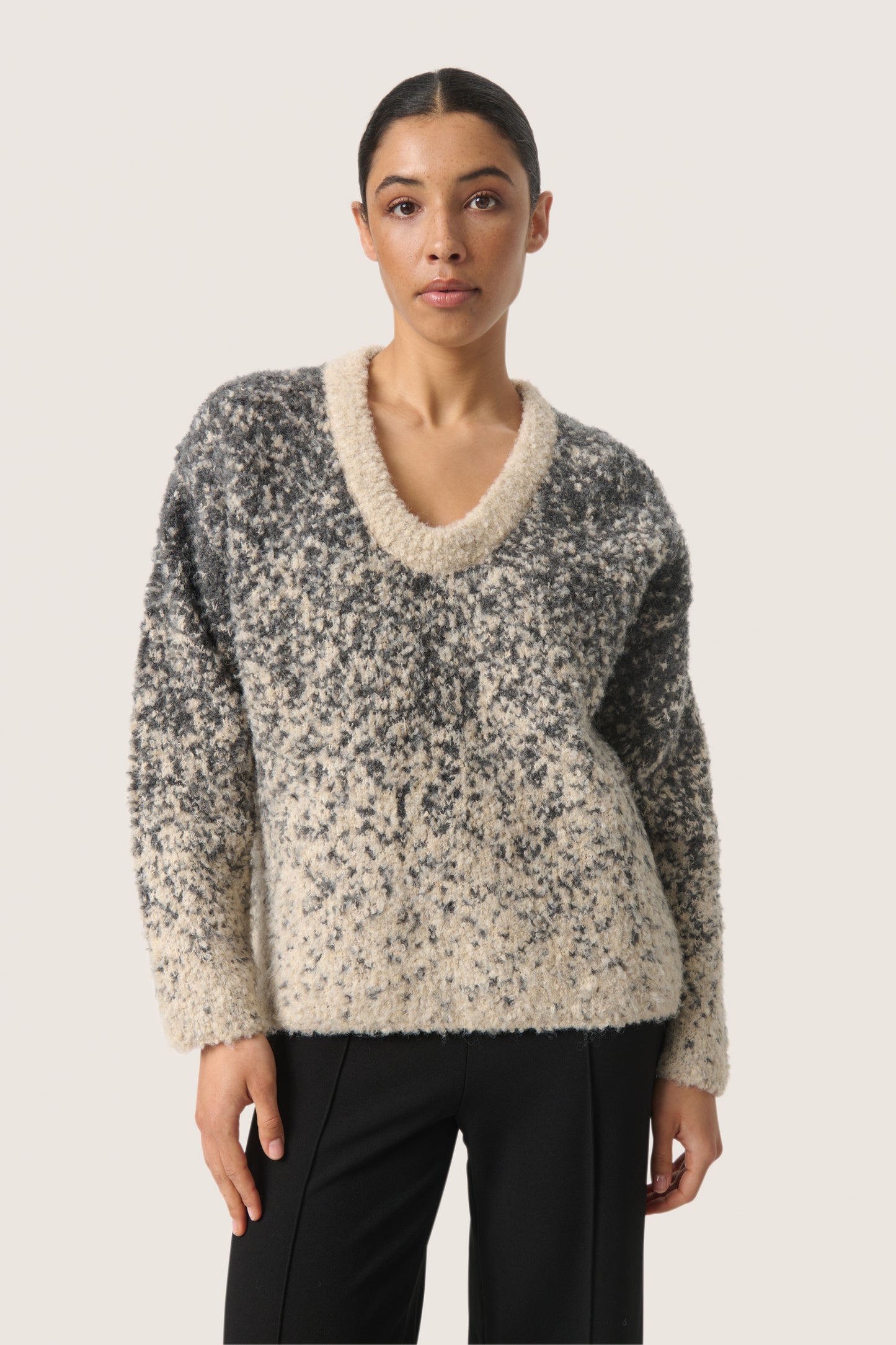 Soaked in Luxury Venessa Pullover | Oatmeal & Grey Jacquard