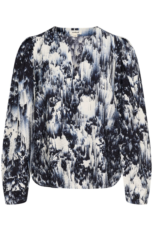 Soaked in Luxury Jazzlyn Blouse | Dark Navy Landscape Print