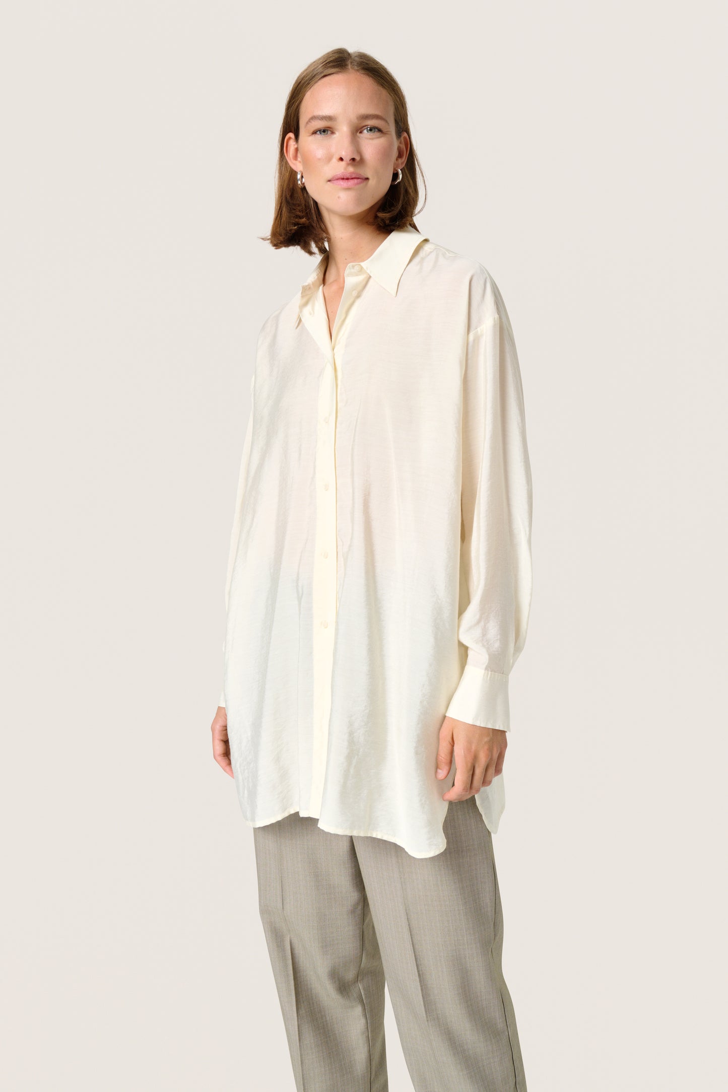 Soaked in Luxury Leodora Long Shirt | Whisper White