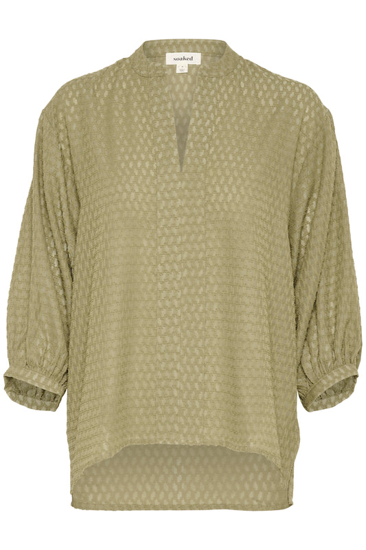 Soaked in Luxury Kettie Amily Blouse | Covert Green 