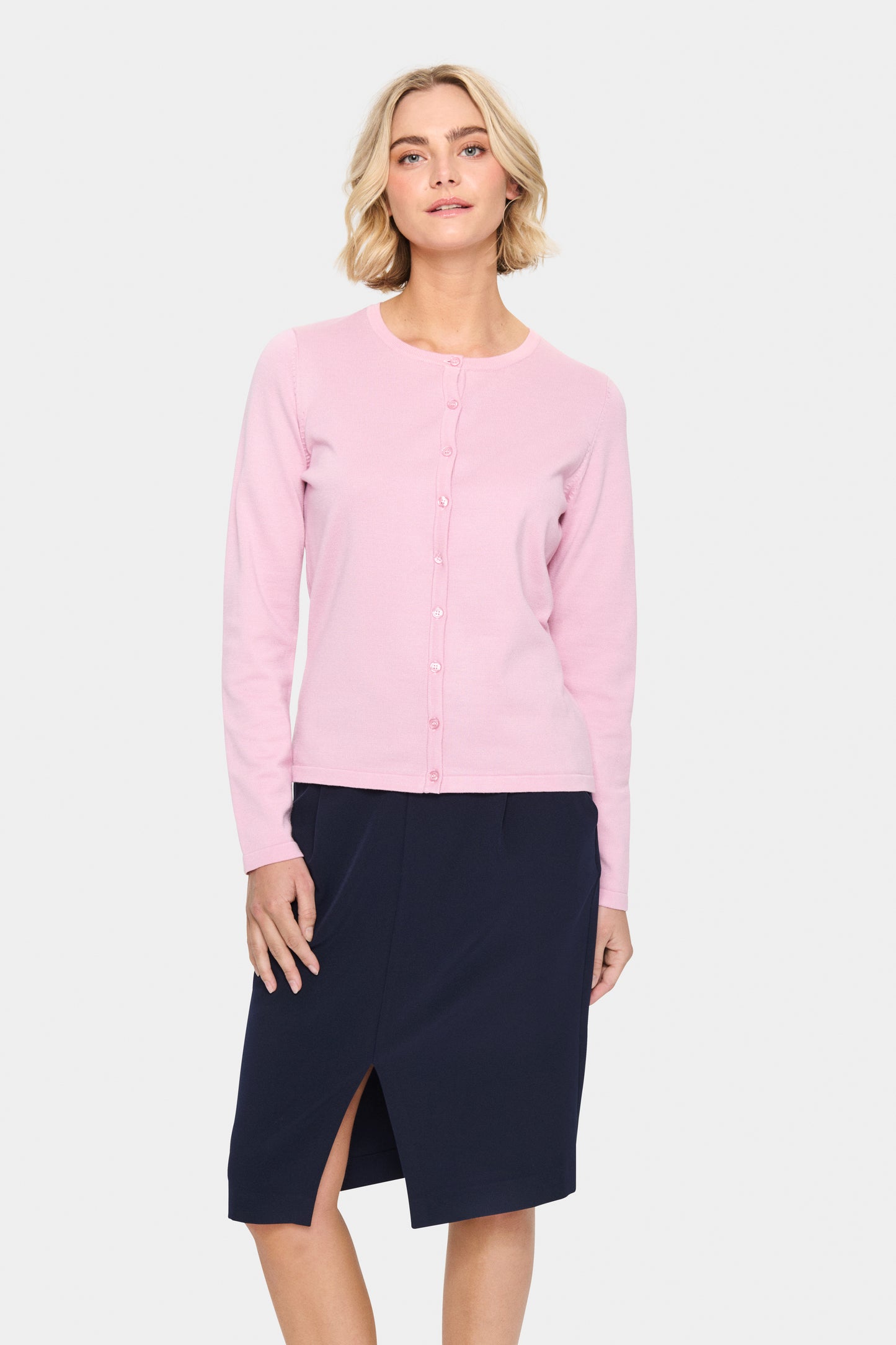 Saint Tropez Mila Round Neck Cardigan | Pink Nectar