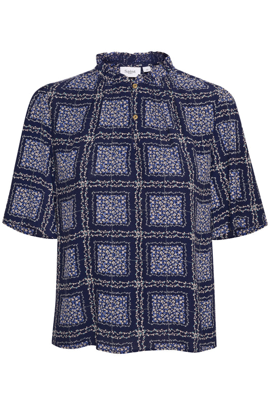 Saint Tropez DesireeSZ Blouse in Patriot Blue Flower Check