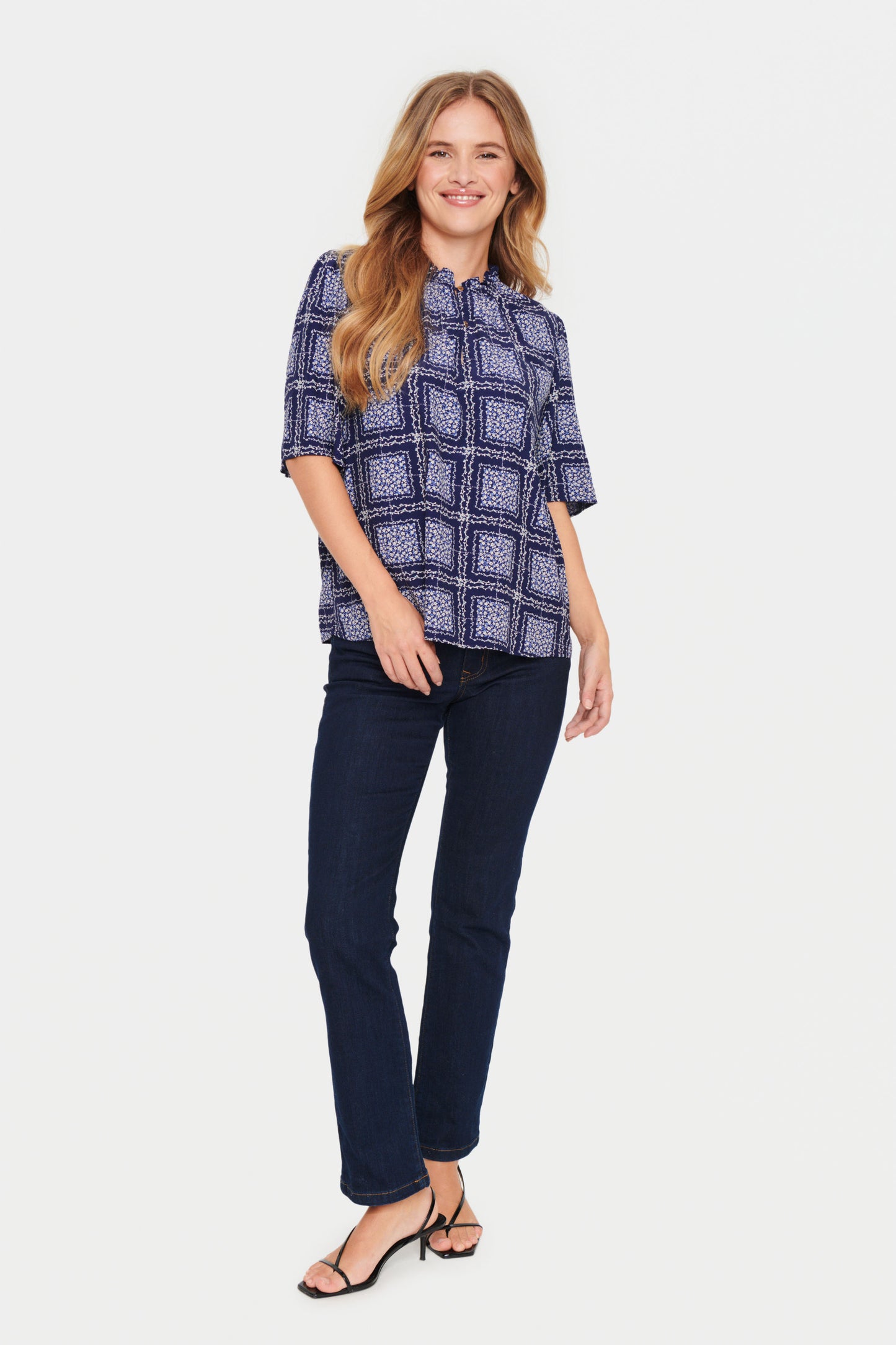 Saint Tropez Desiree Blouse | Patriot Blue Flower Check