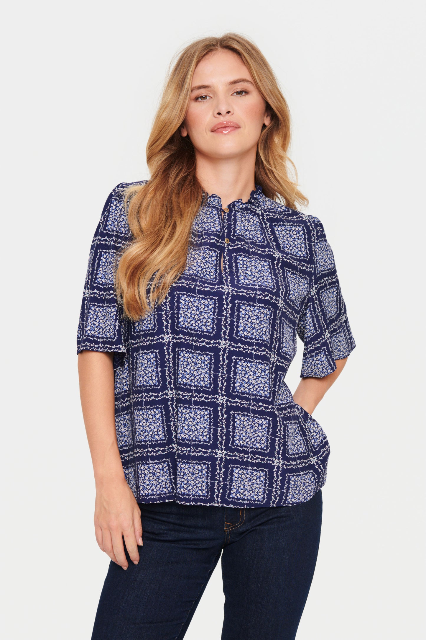 Saint Tropez Desiree Blouse | Patriot Blue Flower Check