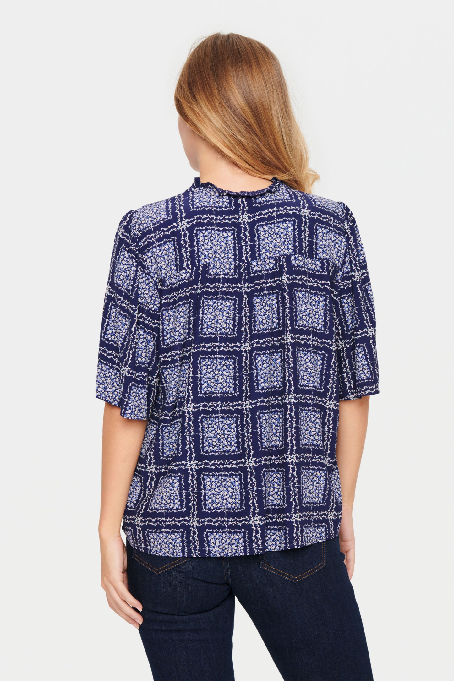 Saint Tropez Desiree Blouse | Patriot Blue Flower Check