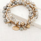 Envy Gold and Taupe Triple Layer Stretch Charm Bracelet