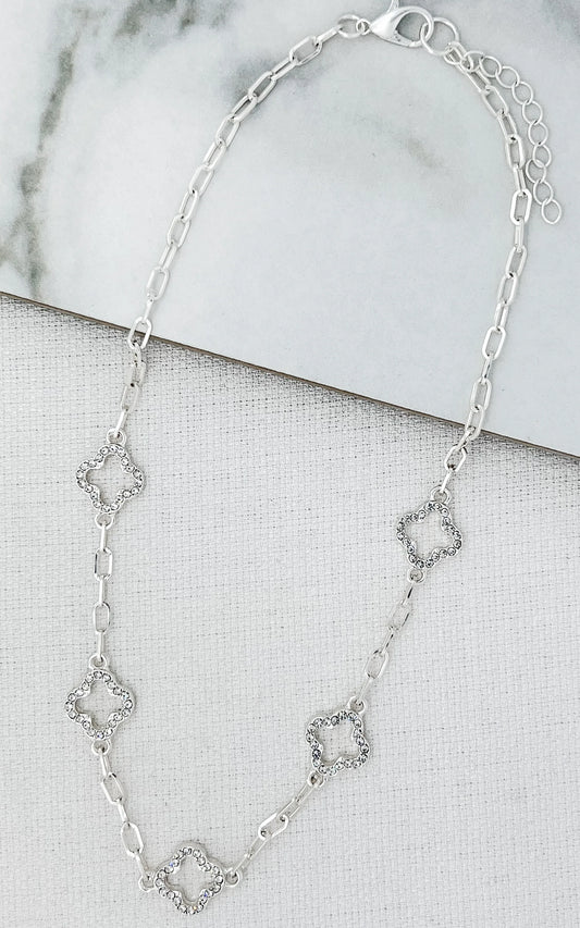 Envy Short silver necklace with diamante fleurs