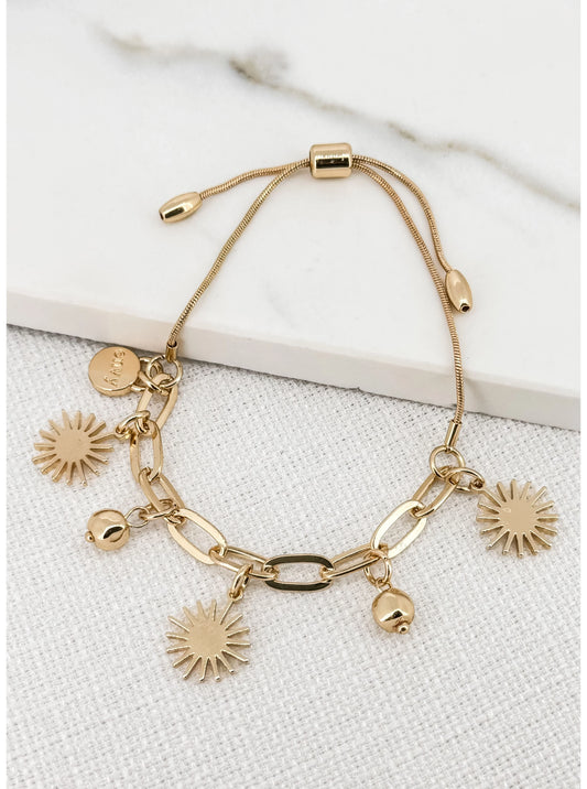 Envy Adjustable Gold Sunburst Charm Bracelet