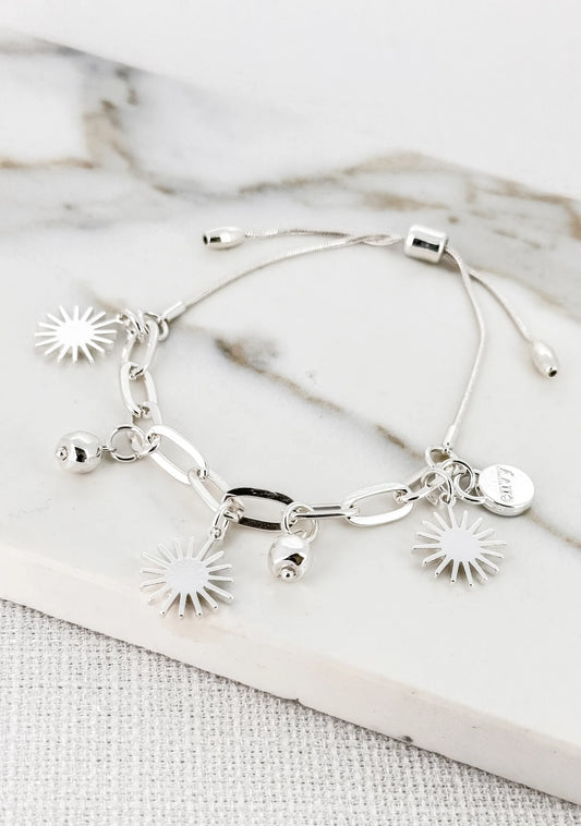 Envy Adjustable Silver Sunburst Charm Bracelet