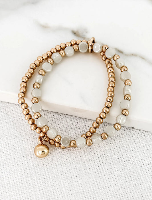 Envy Double Layer Gold and Silver Bead Bracelet with a Ball Charm