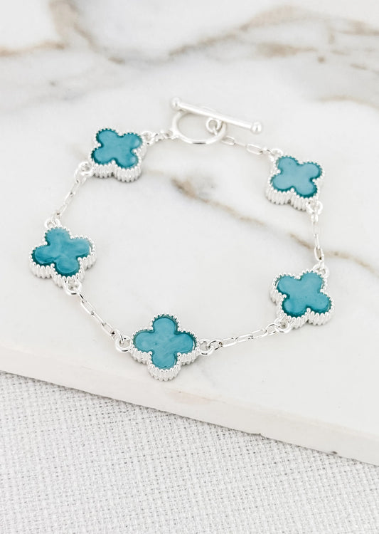 Envy Silver and Turquoise Fleur T-Bar Bracelet