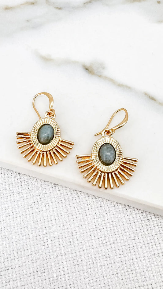 Envy Gold Fan Earring with Duck Egg Blue Semi Precious Stone