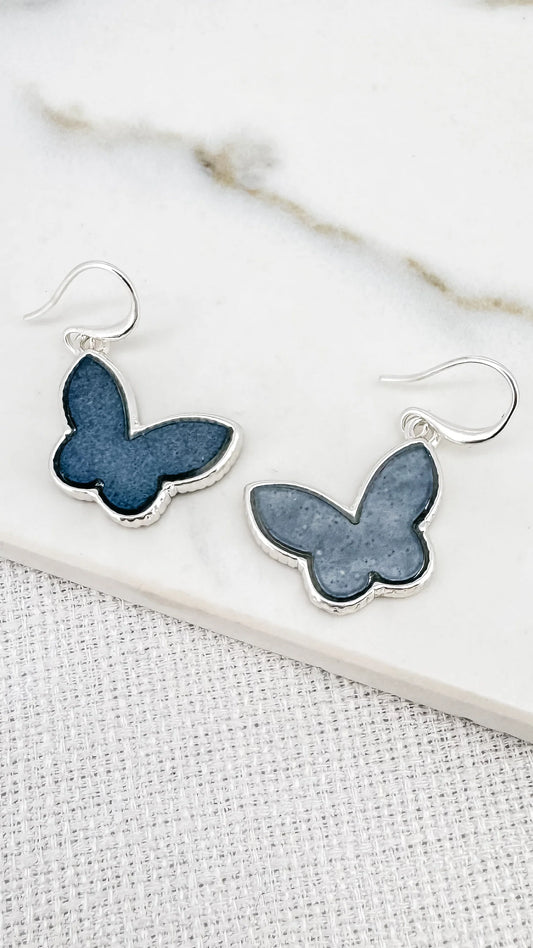 Envy Silver and grey butterfly dropper earring