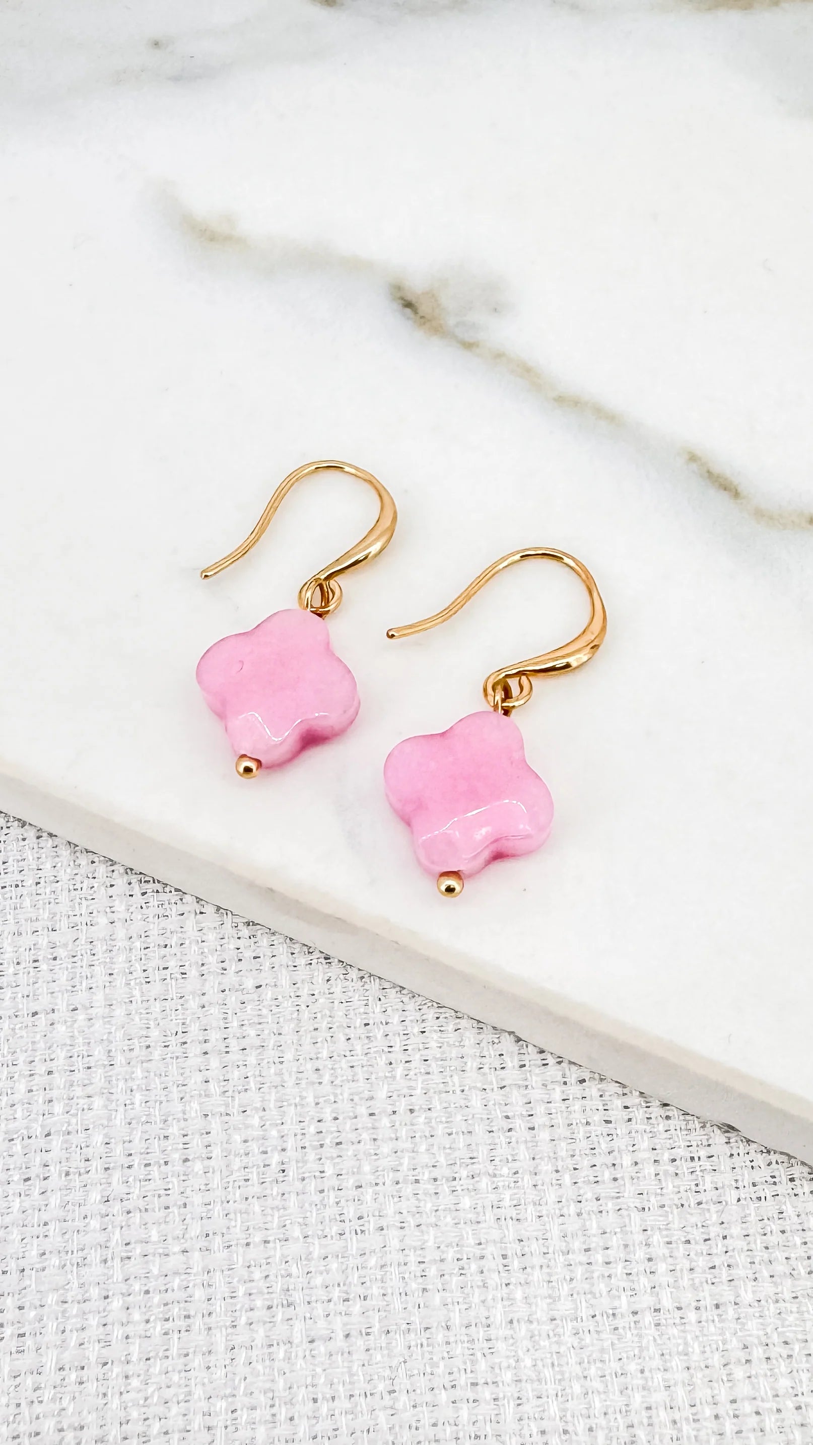 Envy Gold and Pink Fleur Dropper Earrings