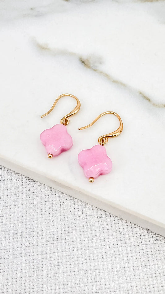 Envy Gold and Pink Fleur Dropper Earrings