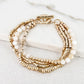 Envy Layered Gold Bracelet with Cream Semi Precious Beads and T-bar Clasp