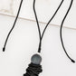 Envy Long Adjustable Cord Necklace with Black Resin Ball and Silver Pendant