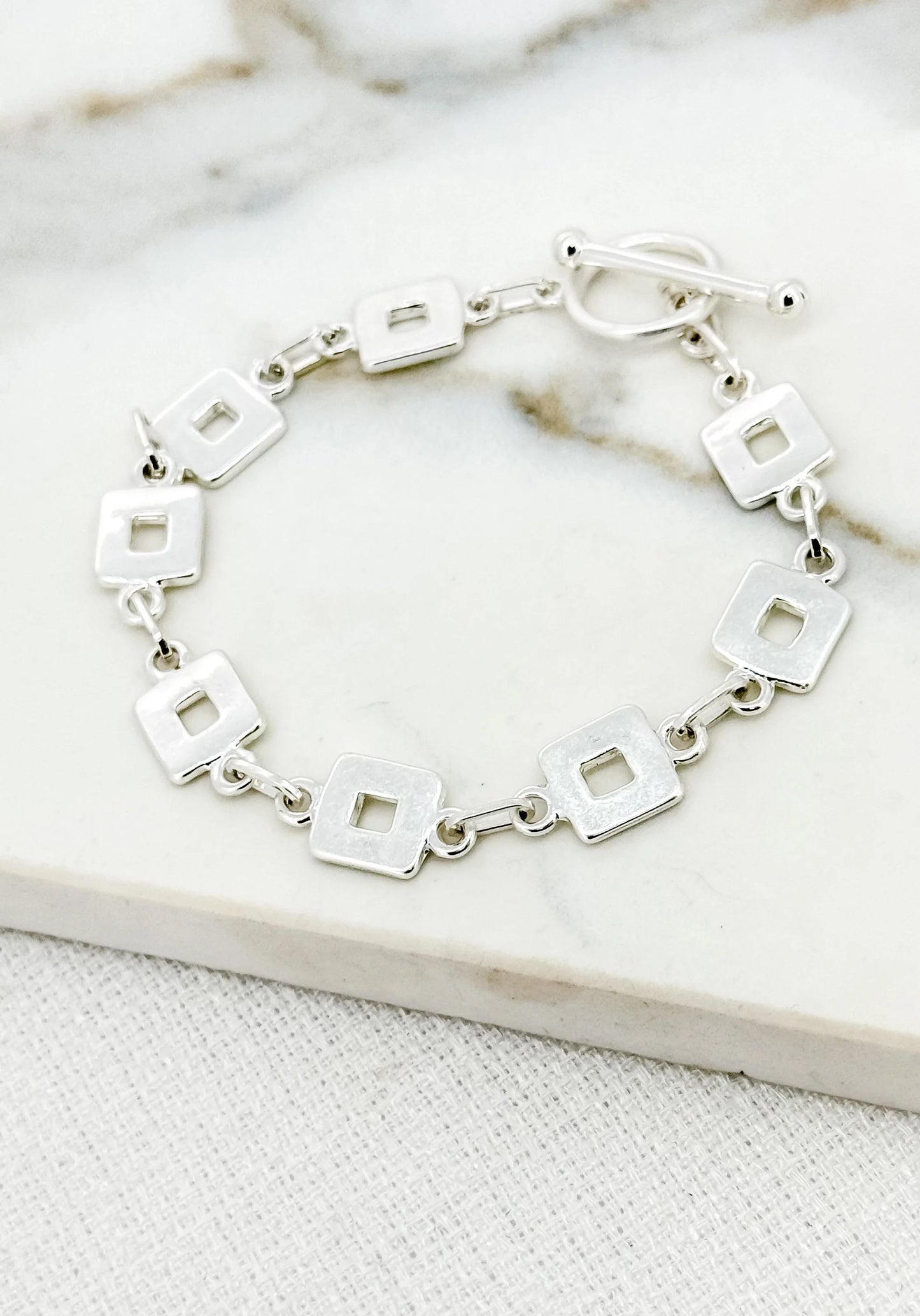 Envy Silver Bracelet with Small Square Detail Links