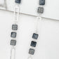 Envy Long Silver Necklace with Oblong Links and Grey Square Glass Pendants