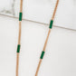 Envy Long Gold Flat Chain Necklace with Oblong Green Pendant Details