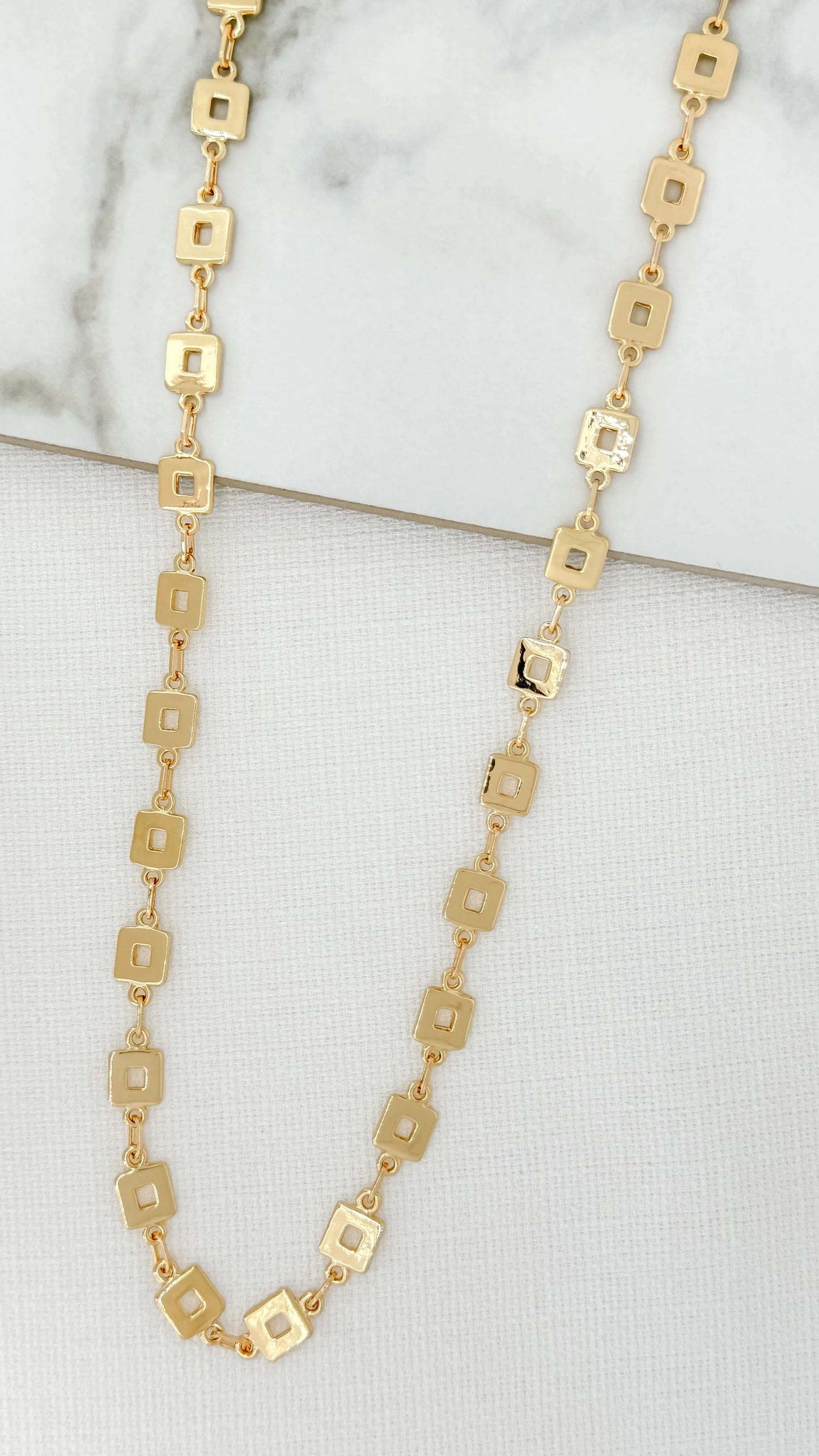 Envy Long Gold Necklace with Small Square Detail Links