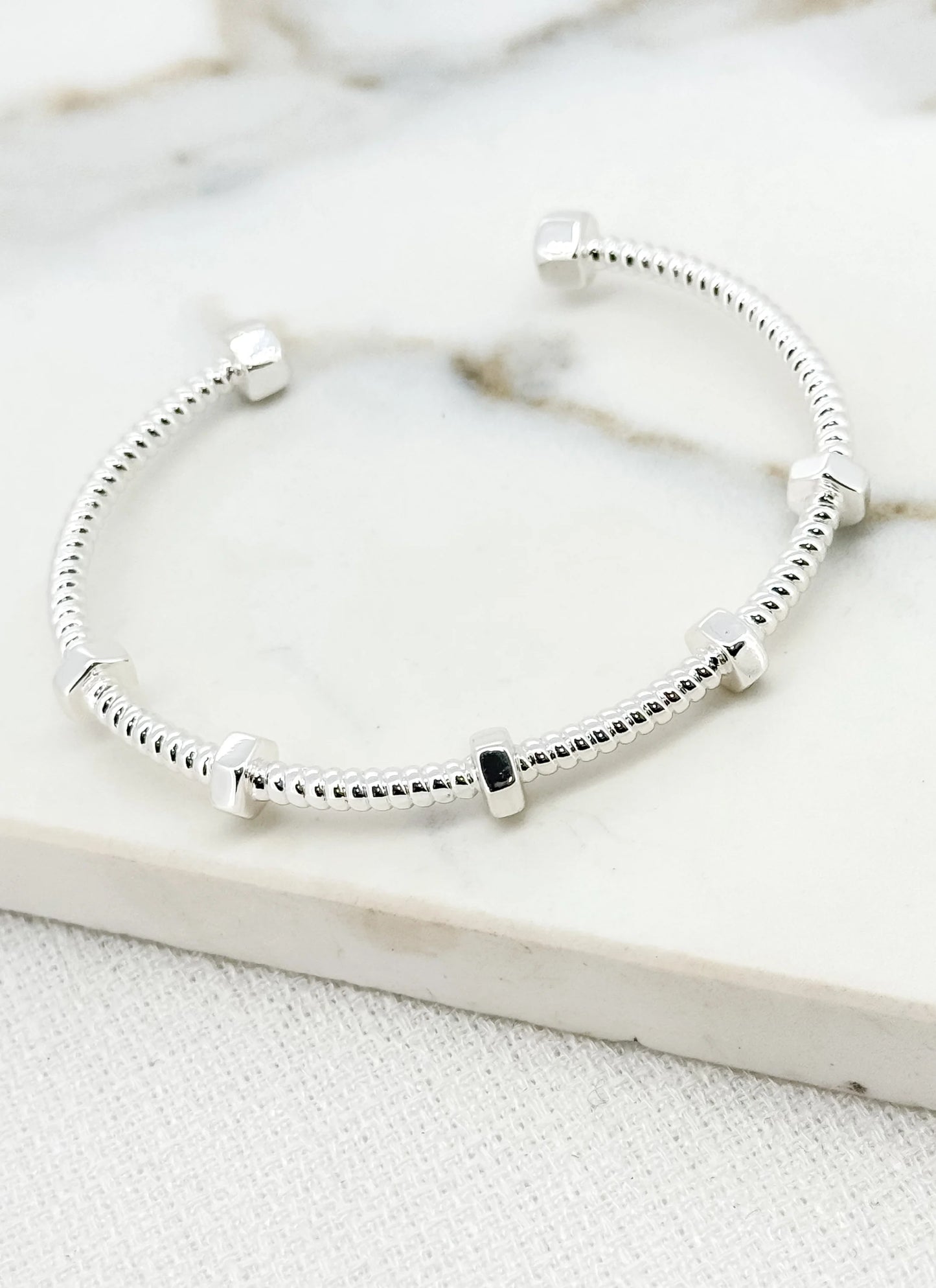 Envy Textured Silver Bangle with Small Bolts Detail