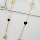 Envy Long Gold and Faceted Black Glass Hearts Necklace