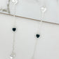 Envy Long Silver and Faceted Grey Glass Hearts Necklace