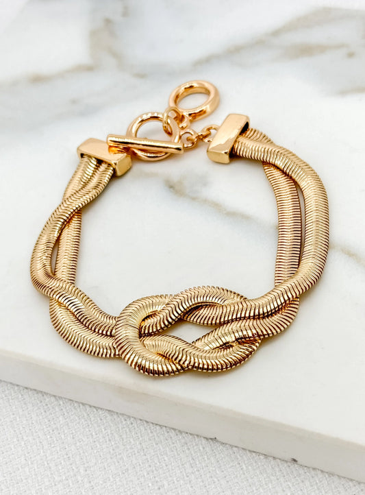 Envy Gold Snake Chain T-bar Bracelet with Knot Detail