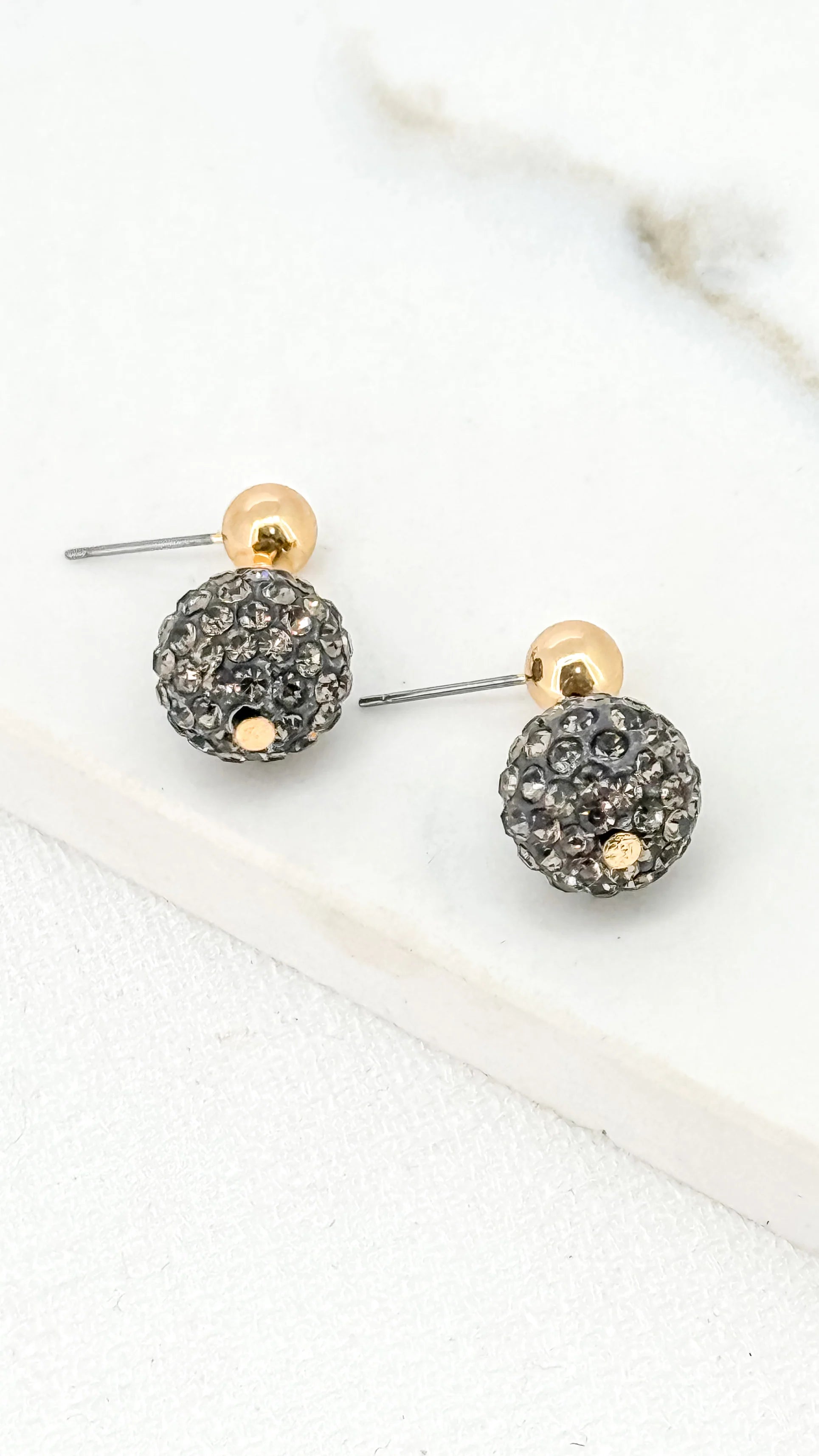 Envy Gold Dropper Earring with a Black Crystal Ball Pendant