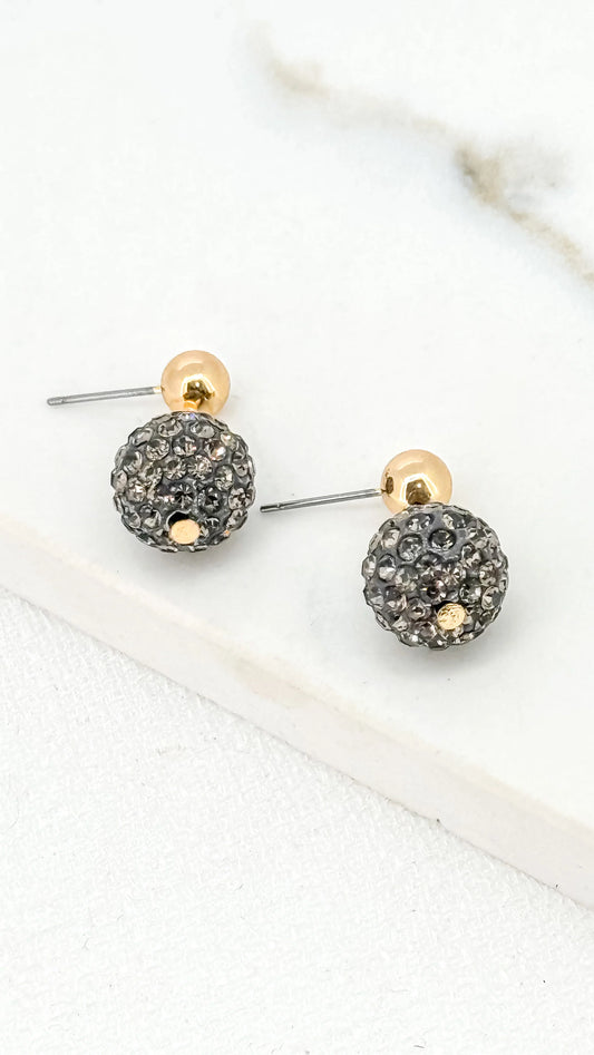 Envy Gold Dropper Earring with a Black Crystal Ball Pendant