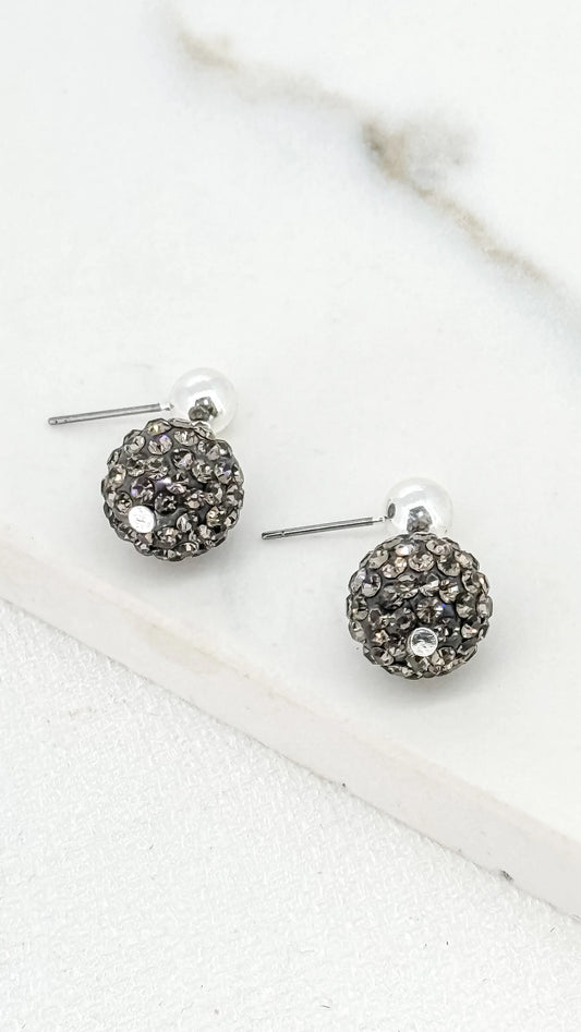 Envy Silver Dropper Earring with a Black Crystal Ball Pendant