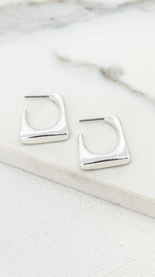 Envy Silver Square Design Hoop Earring