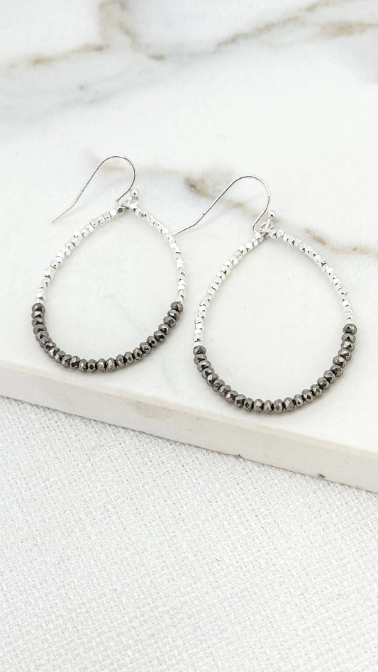 Envy Silver and Grey Faceted Bead Teardrop Earring