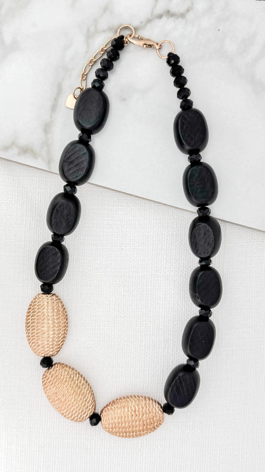 Envy Short Black and Gold Bead Necklace