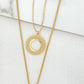 Envy Long Double Layer Gold Necklace with Circle and Bar Pendants