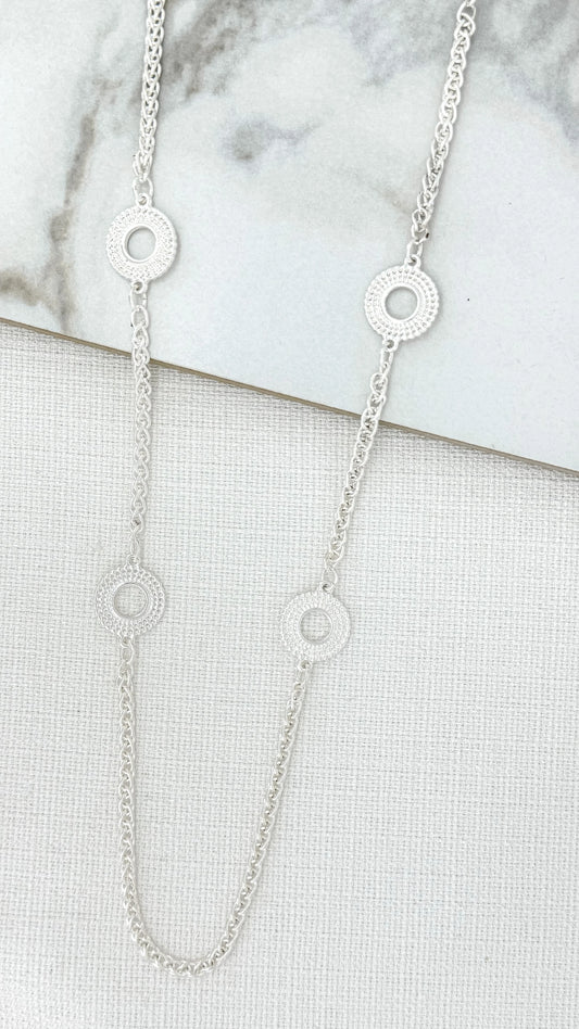 Envy Long Silver Necklace with Open Circle Detail