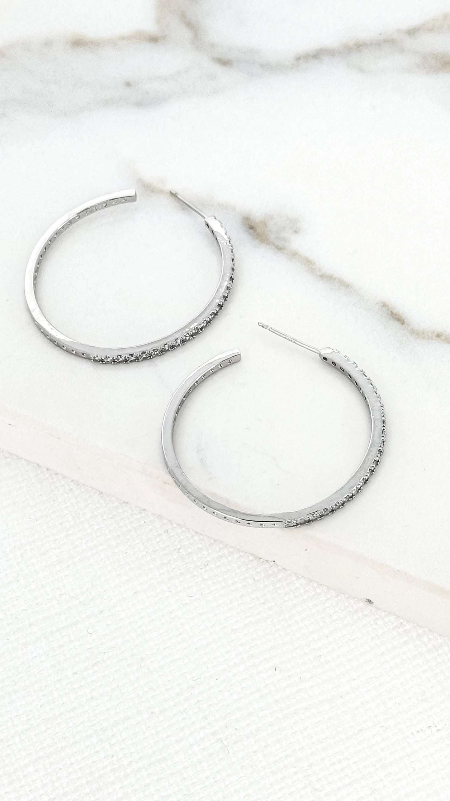 Envy Large Silver Diamante Hoop Earring